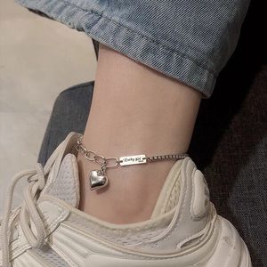 New Sterling Silver 925 Lucky Girl Heart Chain Adjustable Ankle Bracelet